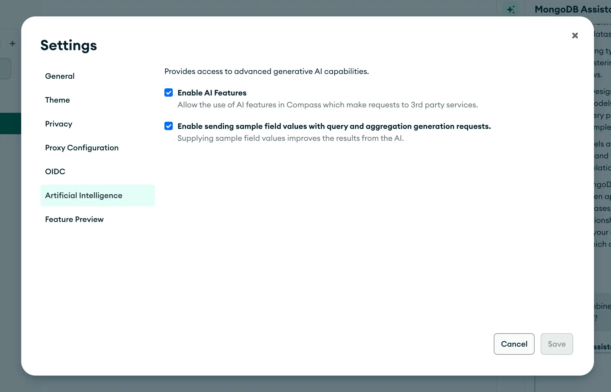 Page in settings with AI setting disabled